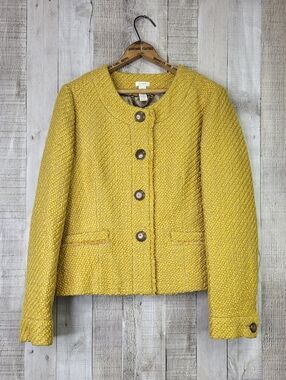 J. Crew Women's Yellow Textured Tweed Blazer. Wool Blend. Size 12
